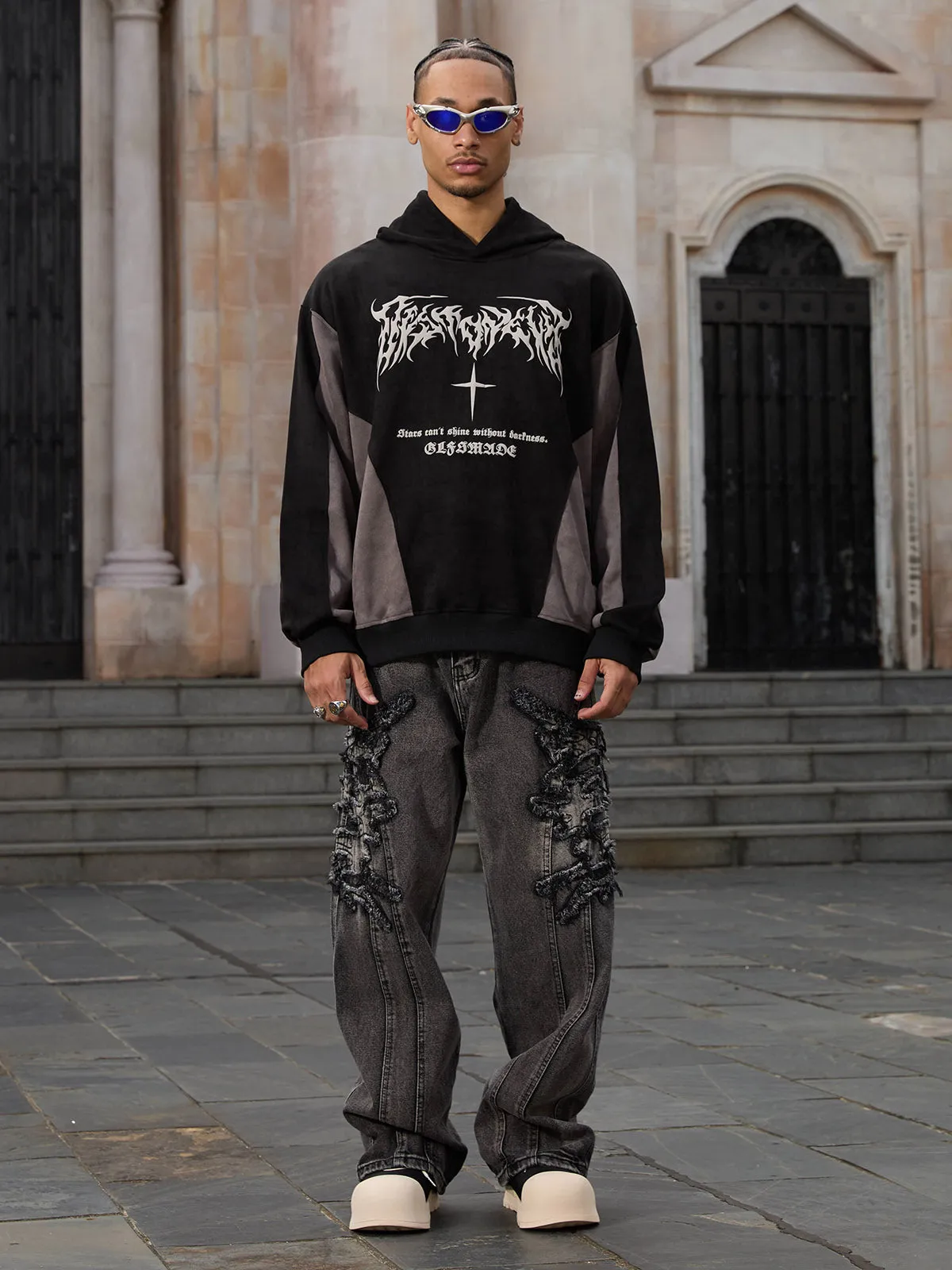 Thesupermade Suede Panel Contrast Color Drop Shoulder Hoodie sold by Thesupermade product image thumbnail 4