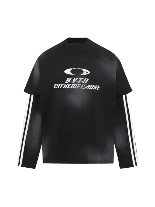 Thesupermade Distressed Printed Faux Two-piece Long-sleeved T-shirt - 2328 sold by Thesupermade