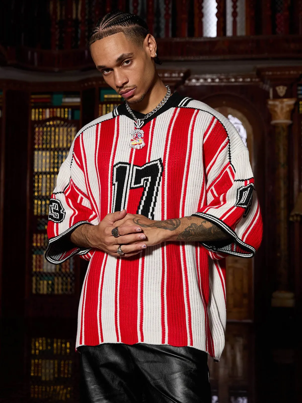 Thesupermade Vintage Striped Baseball Short-sleeved Knit Sweater - 2249 sold by Thesupermade product image thumbnail 2