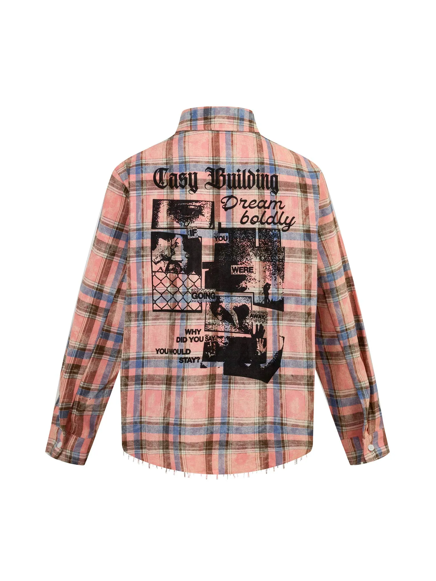 Thesupermade Lettering Print Raw Edge Plaid Shirt sold by Thesupermade product image thumbnail 4