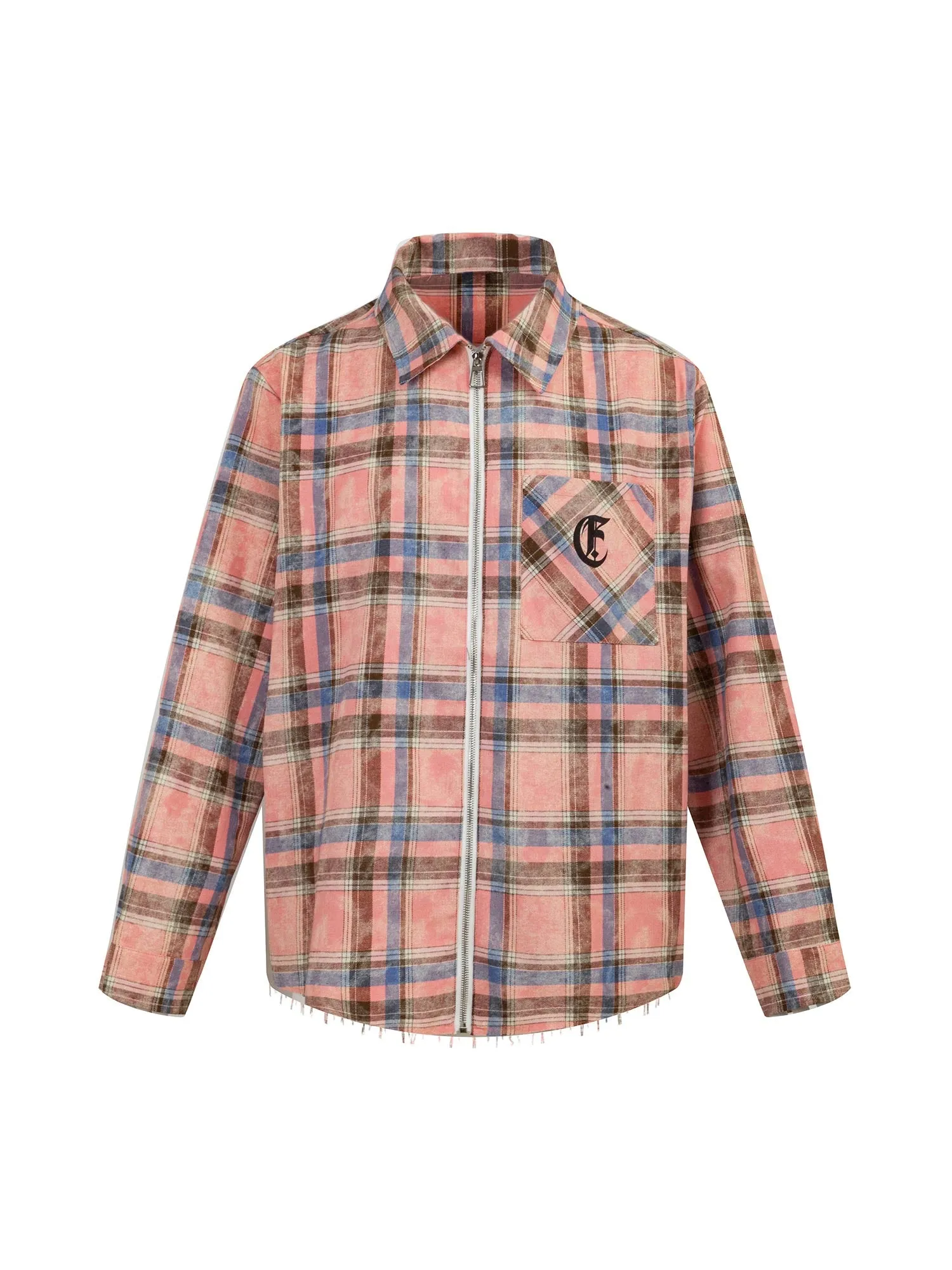 Thesupermade Lettering Print Raw Edge Plaid Shirt sold by Thesupermade product image thumbnail 2