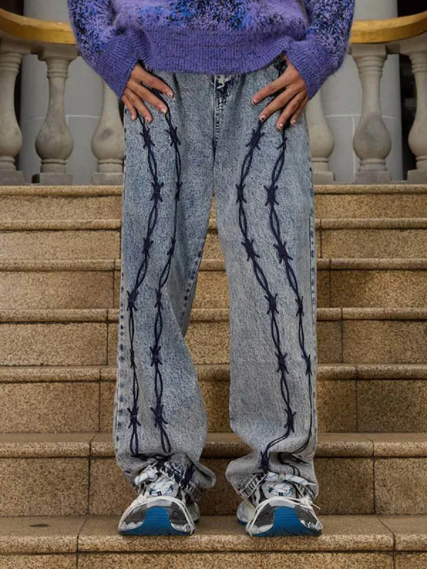 Thesupermade Thorn Embroidered Straight Jeans sold by Thesupermade