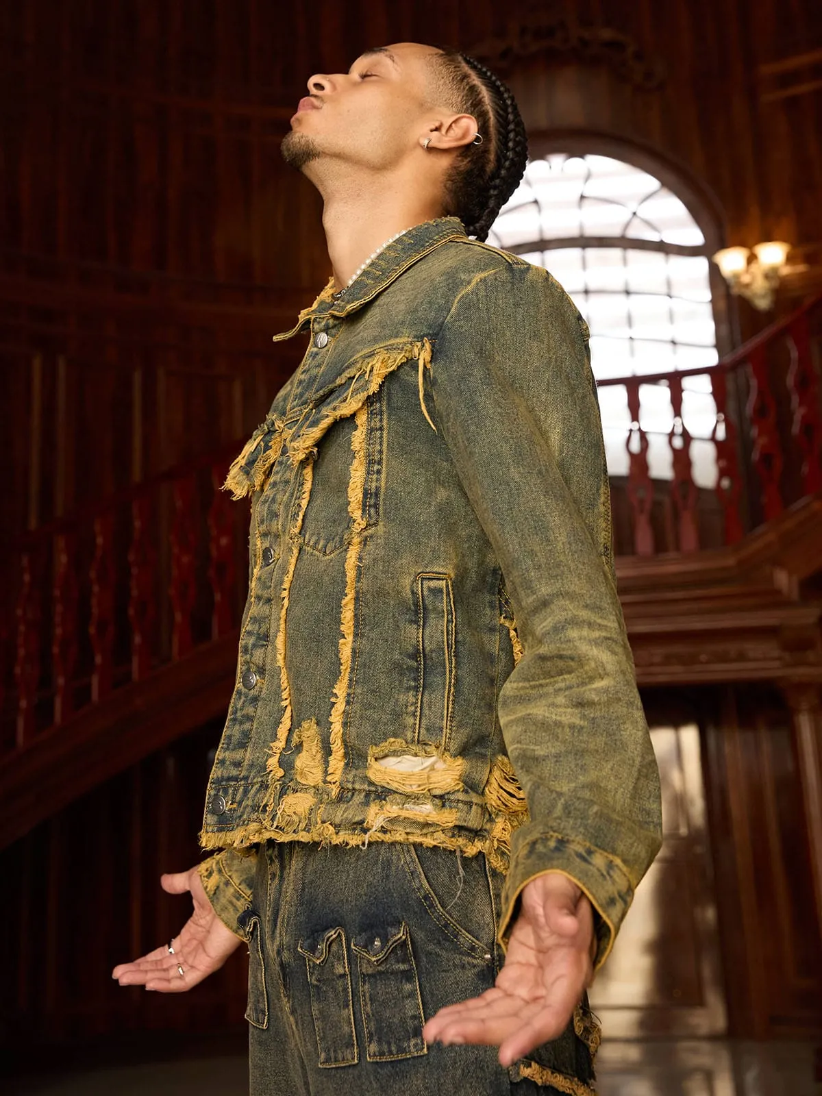 Thesupermade Distressed Washed Denim Jacket sold by Thesupermade product image thumbnail 3