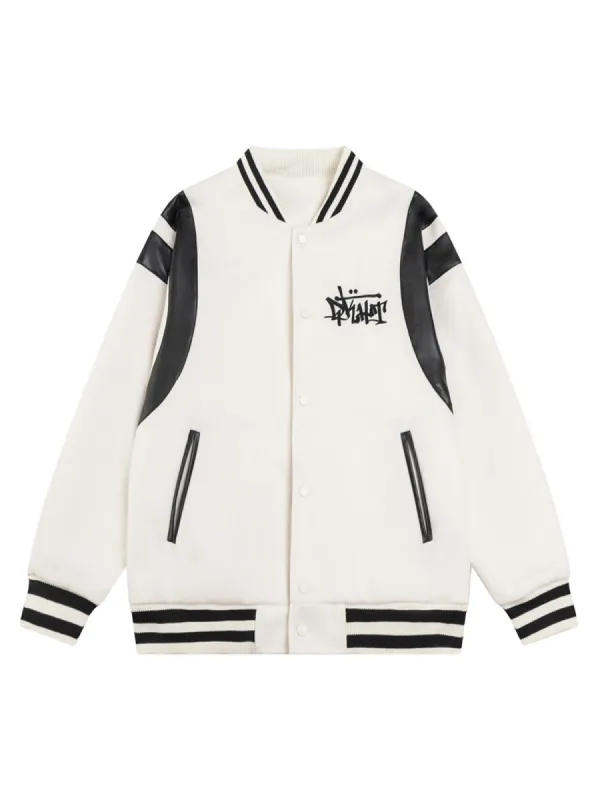 Thesupermade PU Leather Contrasting Letter Embroidery Jacket sold by Thesupermade
