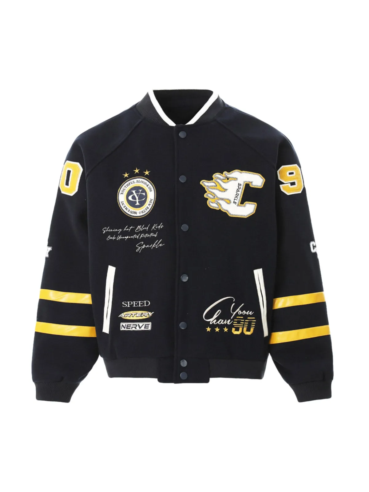 Thesupermade Retro Embroidery Badge Colorblock Bomber Jacket sold by Thesupermade product image thumbnail 4