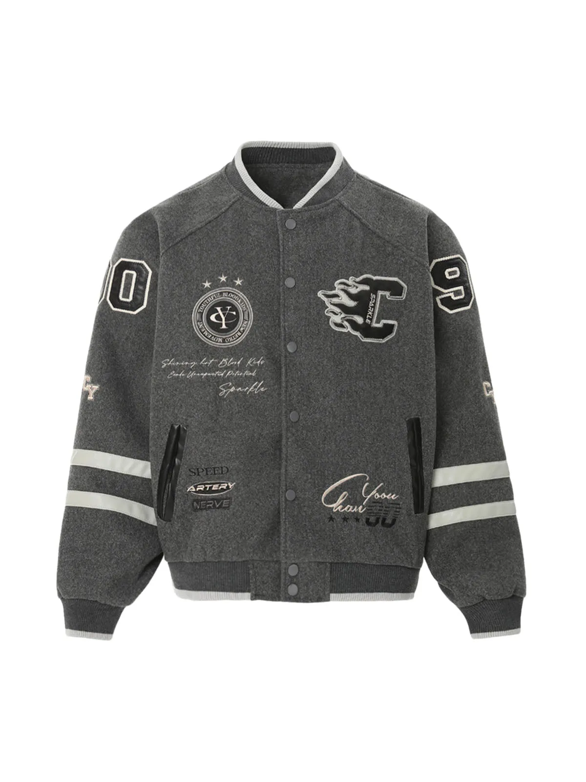 Thesupermade Retro Embroidery Badge Colorblock Bomber Jacket sold by Thesupermade product image thumbnail 3