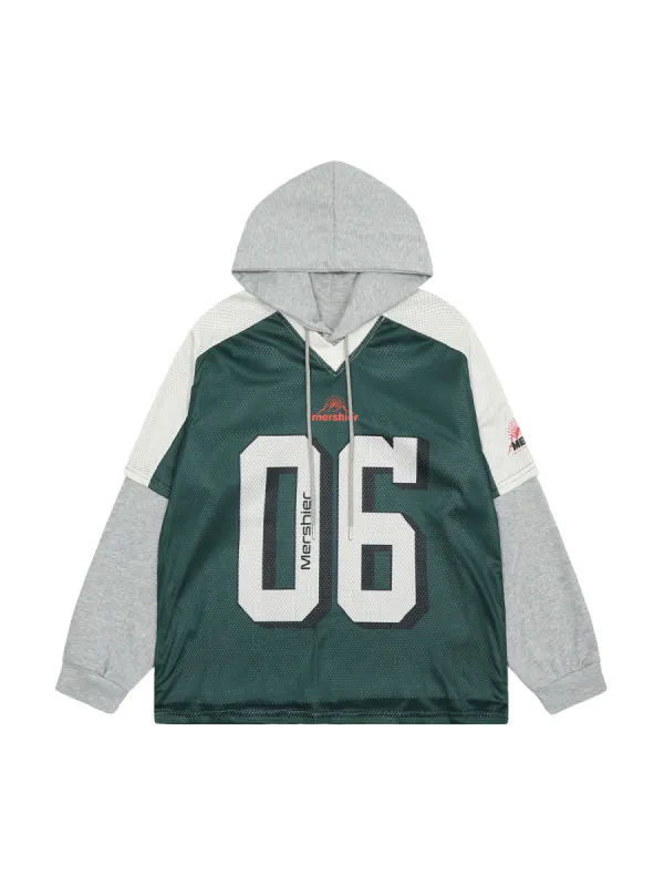 Thesupermade Faux Two-Piece Contrast Color Stitching Hoodie sold by Thesupermade