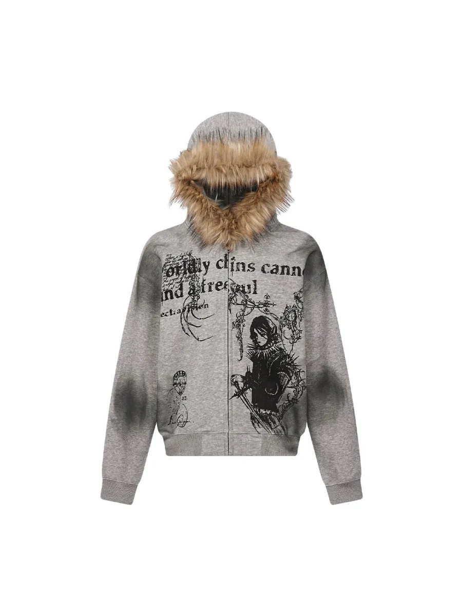 Thesupermade Wasteland Style Cardigan Zip UP Fur Hooded Jacket - 2279 sold by Thesupermade