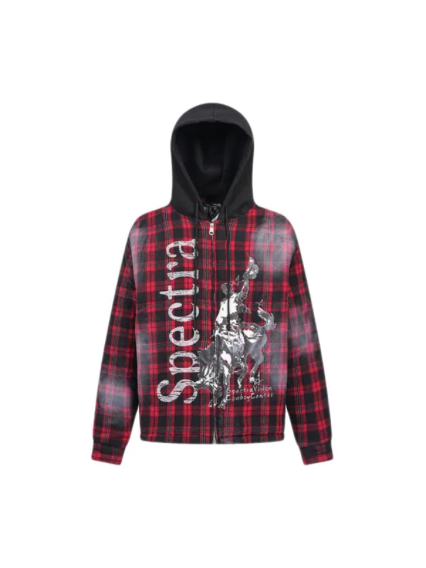 Thesupermade Dark Plaid Hooded Quilted Jacket sold by Thesupermade