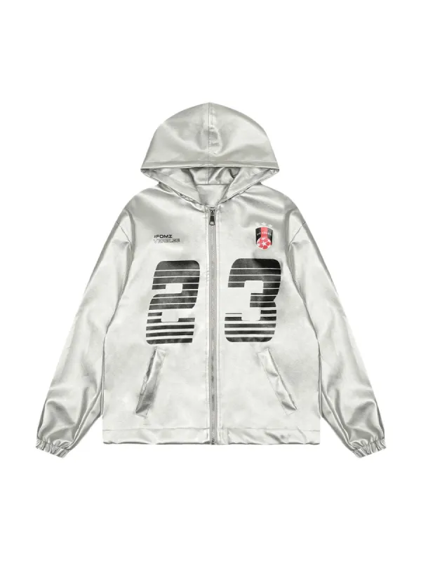 Thesupermade Silver Leather  Motorcycle Hooded Jacket sold by Thesupermade