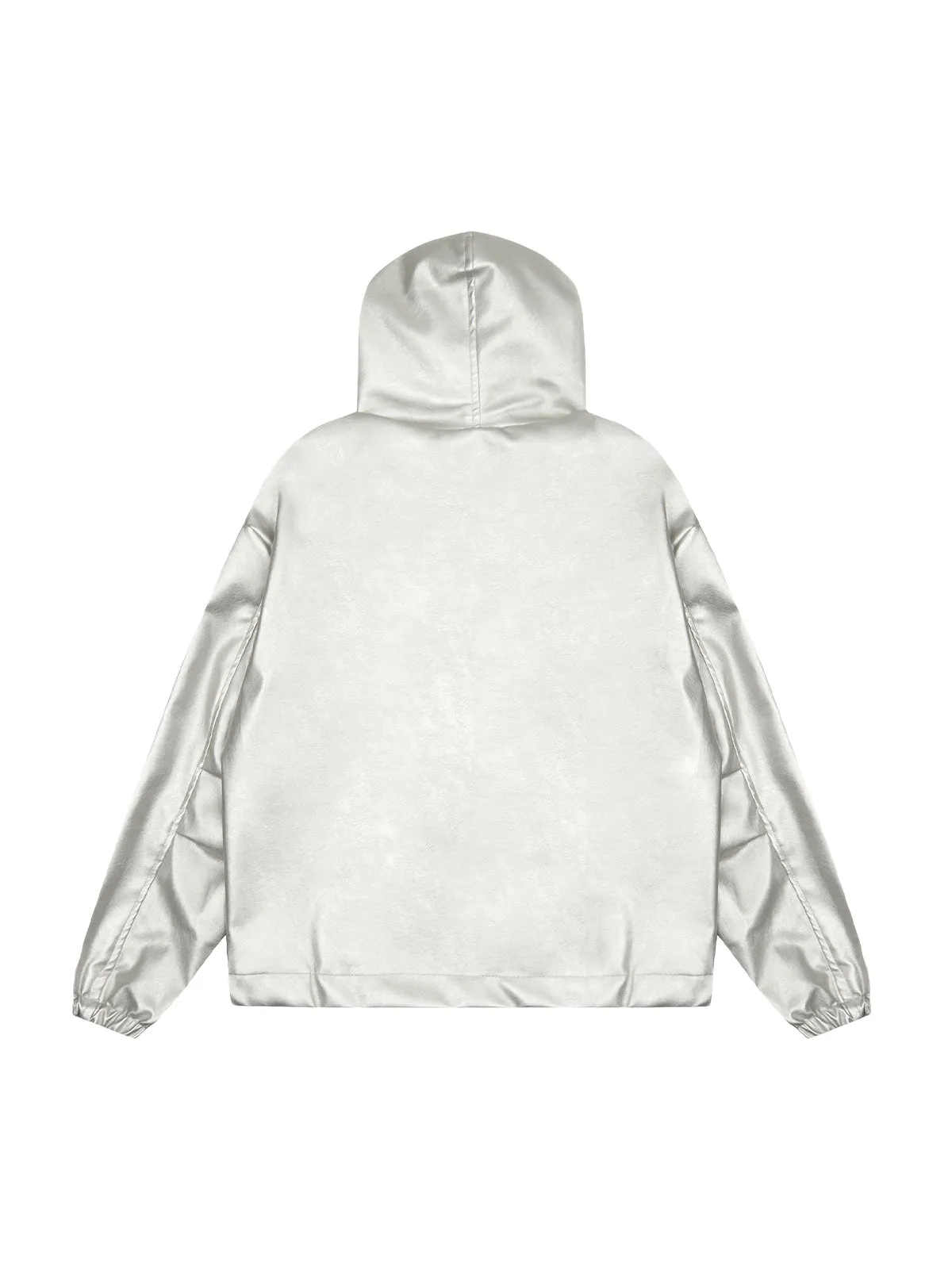 Thesupermade Silver Leather Motorcycle Hooded Jacket sold by Thesupermade product image thumbnail 2