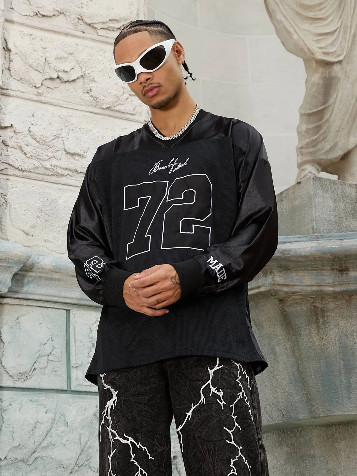 Thesupermade Mesh Jersey Patchowork Long Sleeve T-Shirt sold by Thesupermade