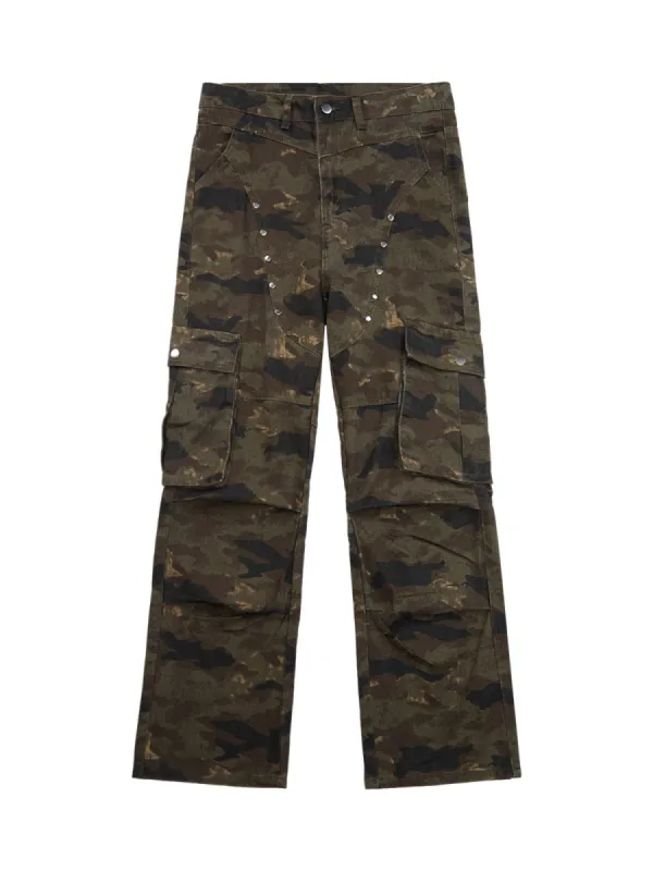 Thesupermade Camouflage Pleated Rivet Pants sold by Thesupermade