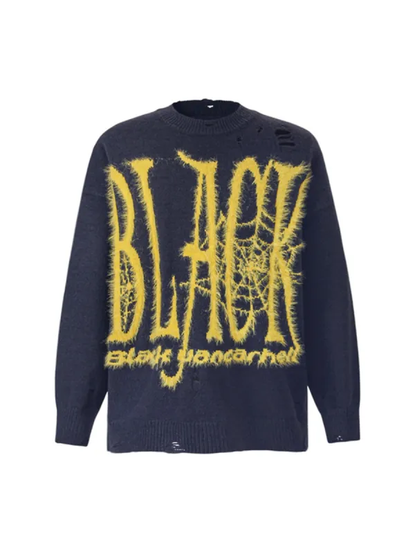 Thesupermade Distressed Spider Web Crew Neck Sweater sold by Thesupermade