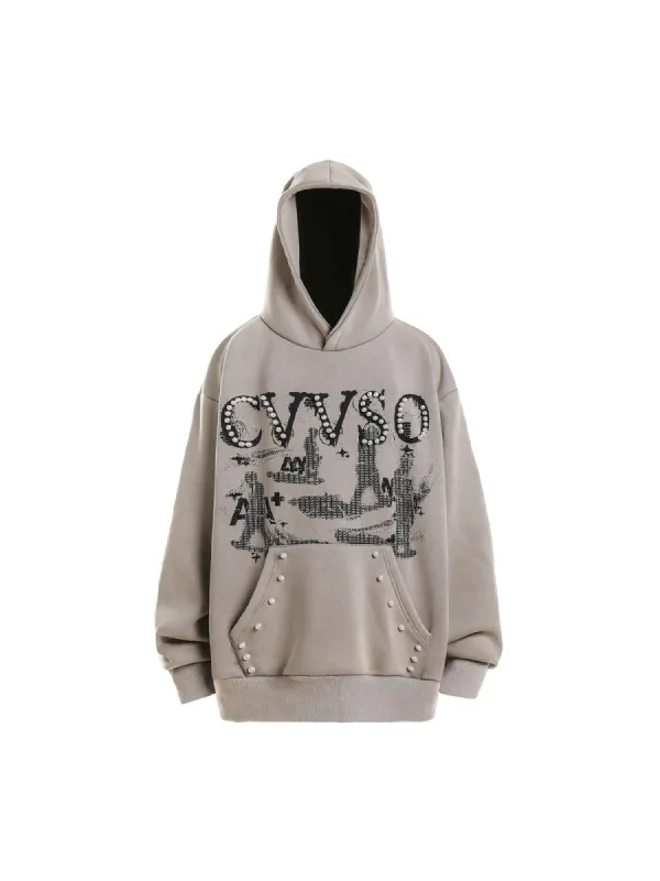 Thesupermade Letter Beaded Fleece Hooded Sweatshirt sold by Thesupermade