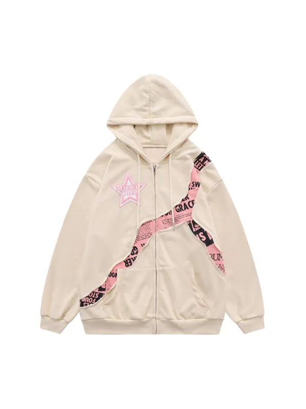 Thesupermade Star Stitching Cardigan Hooded Sweatshirt sold by Thesupermade