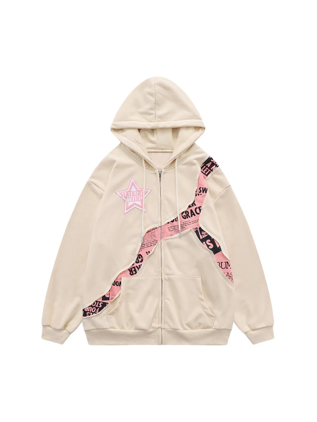 Thesupermade Star Stitching Cardigan Hooded Sweatshirt sold by Thesupermade