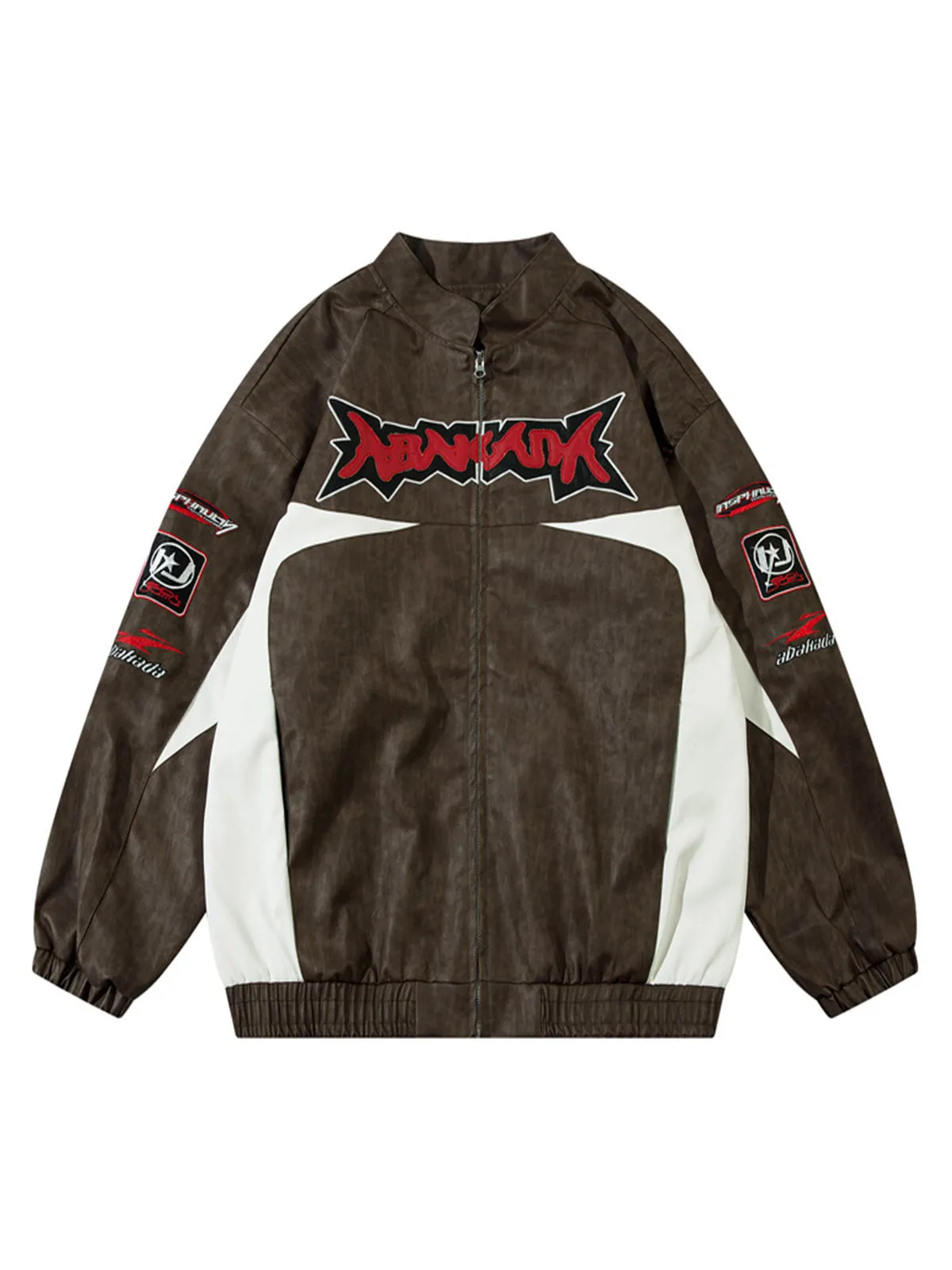 Thesupermade Contrast Stitching Motorcycle PU Leather Jacket sold by Thesupermade