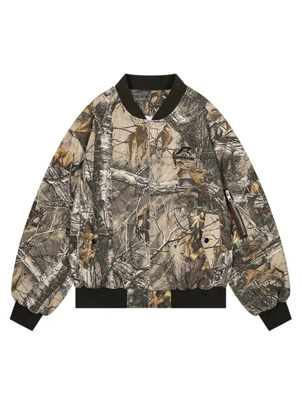 Thesupermade Leaf Camouflage Baseball Bomber Jacket sold by Thesupermade
