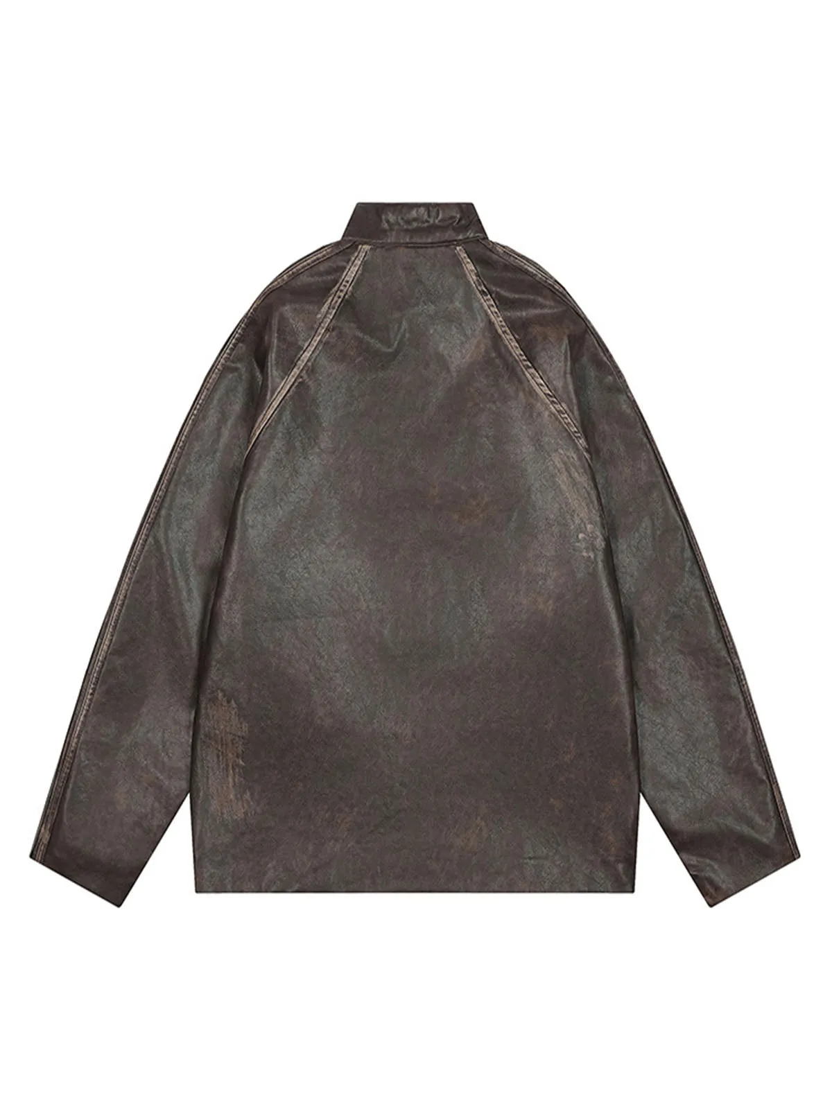 Thesupermade Distressed Letter Embroidery Motorcycle PU Leather Jacket sold by Thesupermade product image thumbnail 3