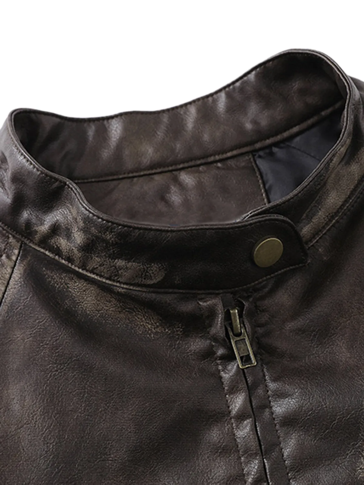 Thesupermade Distressed Letter Embroidery Motorcycle PU Leather Jacket sold by Thesupermade product image thumbnail 5