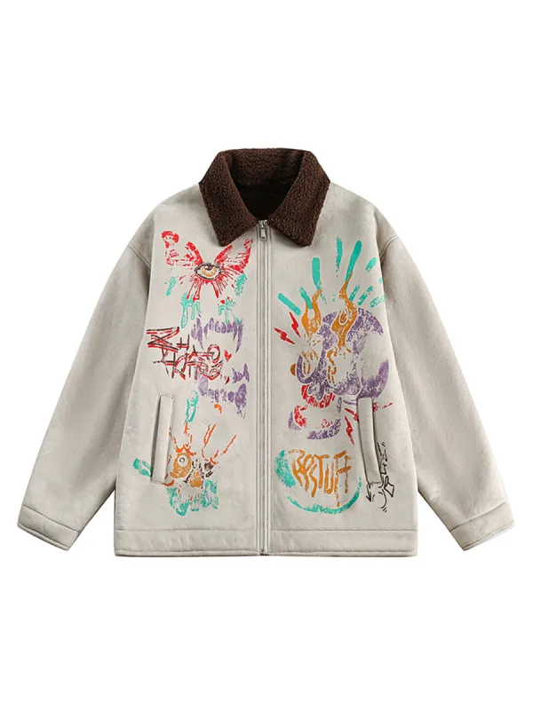 Thesupermade Graffiti Print Sherpa Jacket sold by Thesupermade