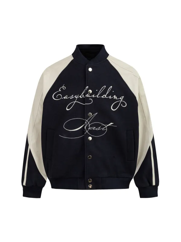 Thesupermade Contrast Stitching PU Leather Bomber Jacket sold by Thesupermade
