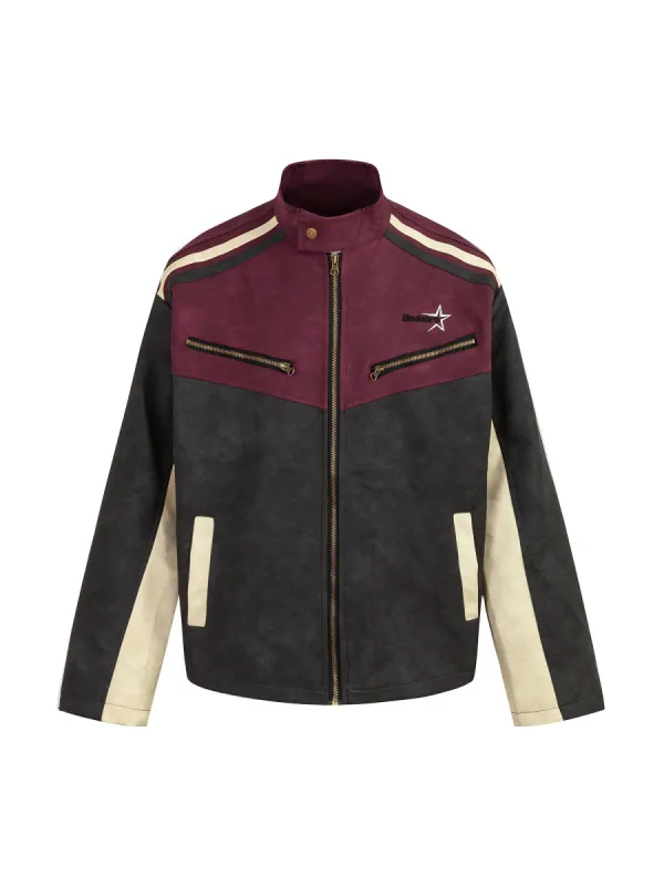 Thesupermade  Contrast Color Suede PU Leather Jacket - 2370 sold by Thesupermade