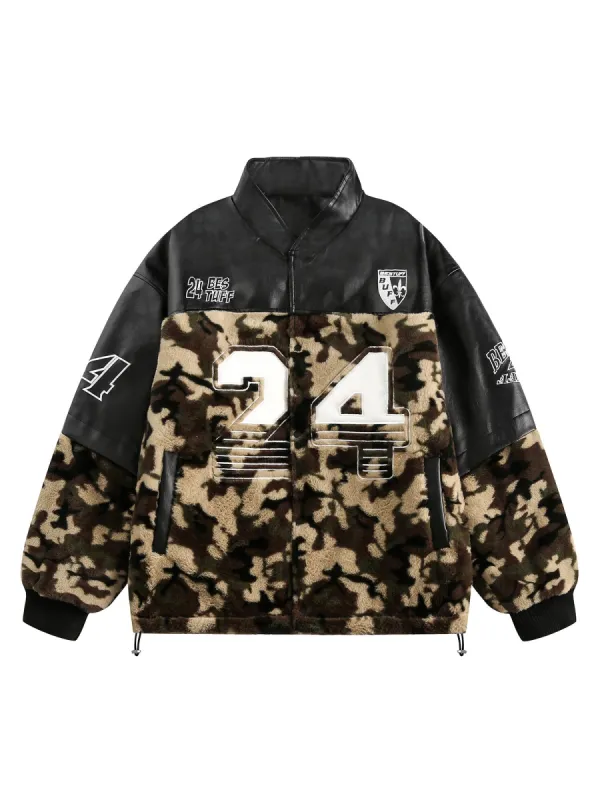 Thesupermade Camouflage Stitching PU Leather Quilted Jacket sold by Thesupermade