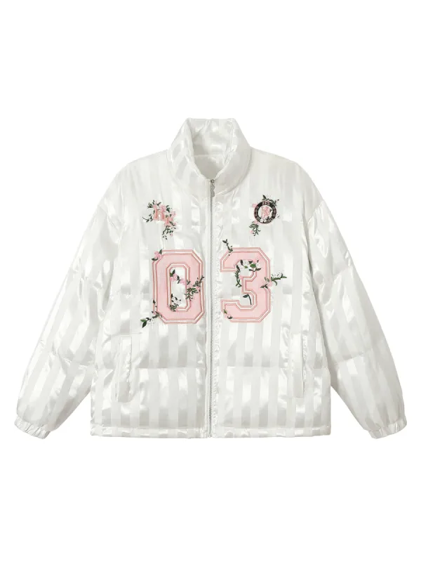 Thesupermade Floral Letter Embroidered Stand Collar Cotton Coat sold by Thesupermade