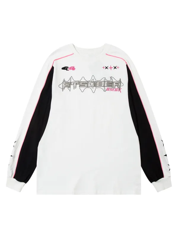 Thesupermade Silver Letter Cross Embroidery Long Sleeve T-shirt sold by Thesupermade