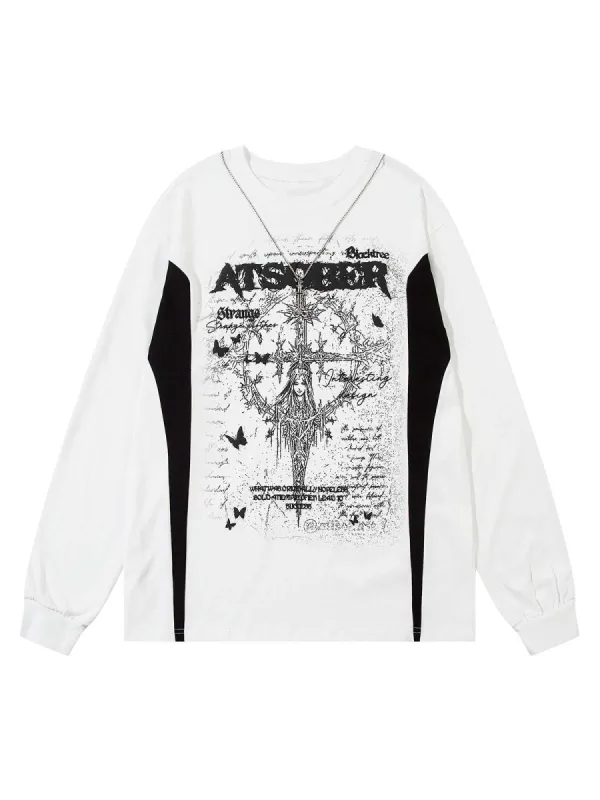 Thesupermade Star Necklace Cross Graphic Long Sleeve T-shirt sold by Thesupermade