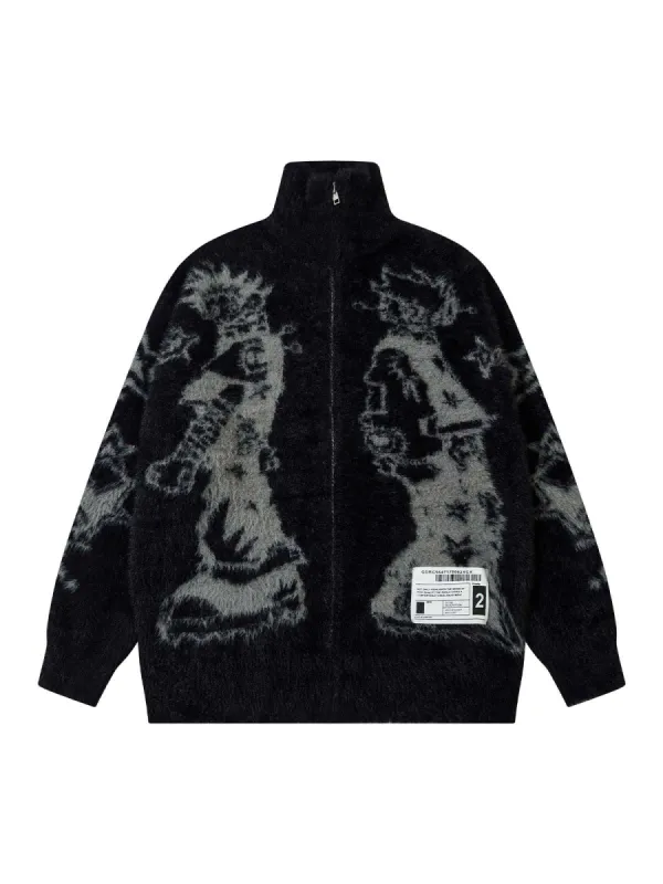 Thesupermade Graffiti Faux Mink Fur Zip Up Sweater sold by Thesupermade
