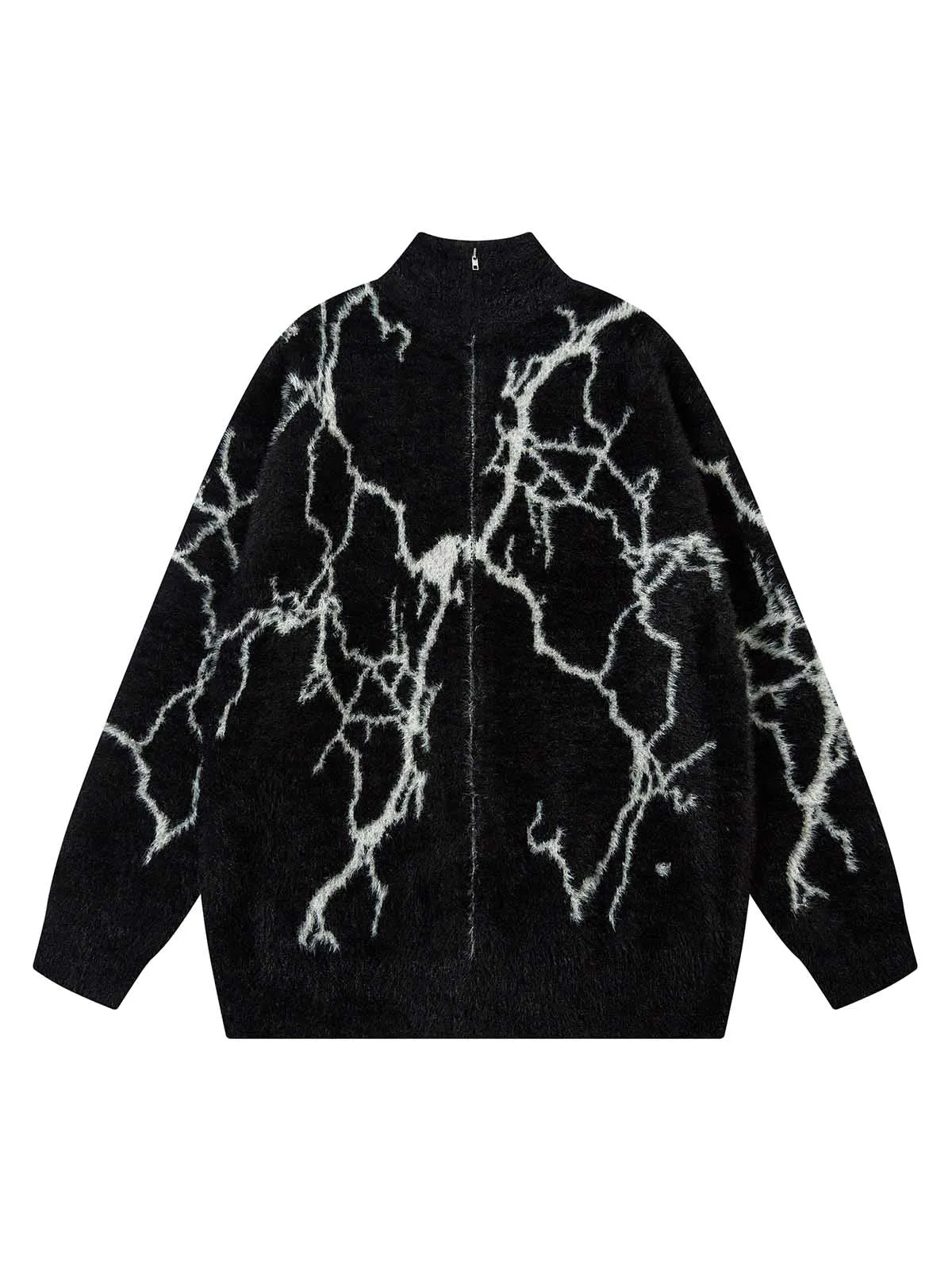 Thesupermade Lightning Graphic Imitation Mink Fur Zip Up Sweater sold by Thesupermade