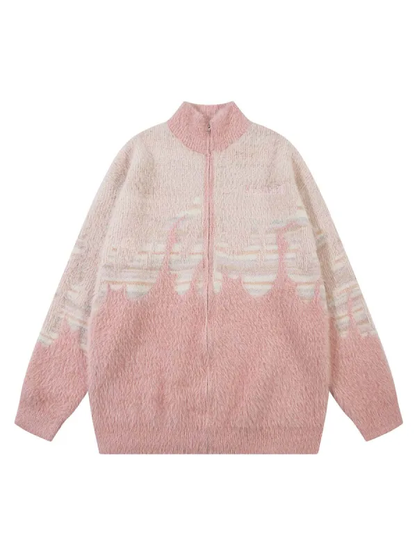 Thesupermade Flame Embroidery Fuzzy Zipper Sweater sold by Thesupermade