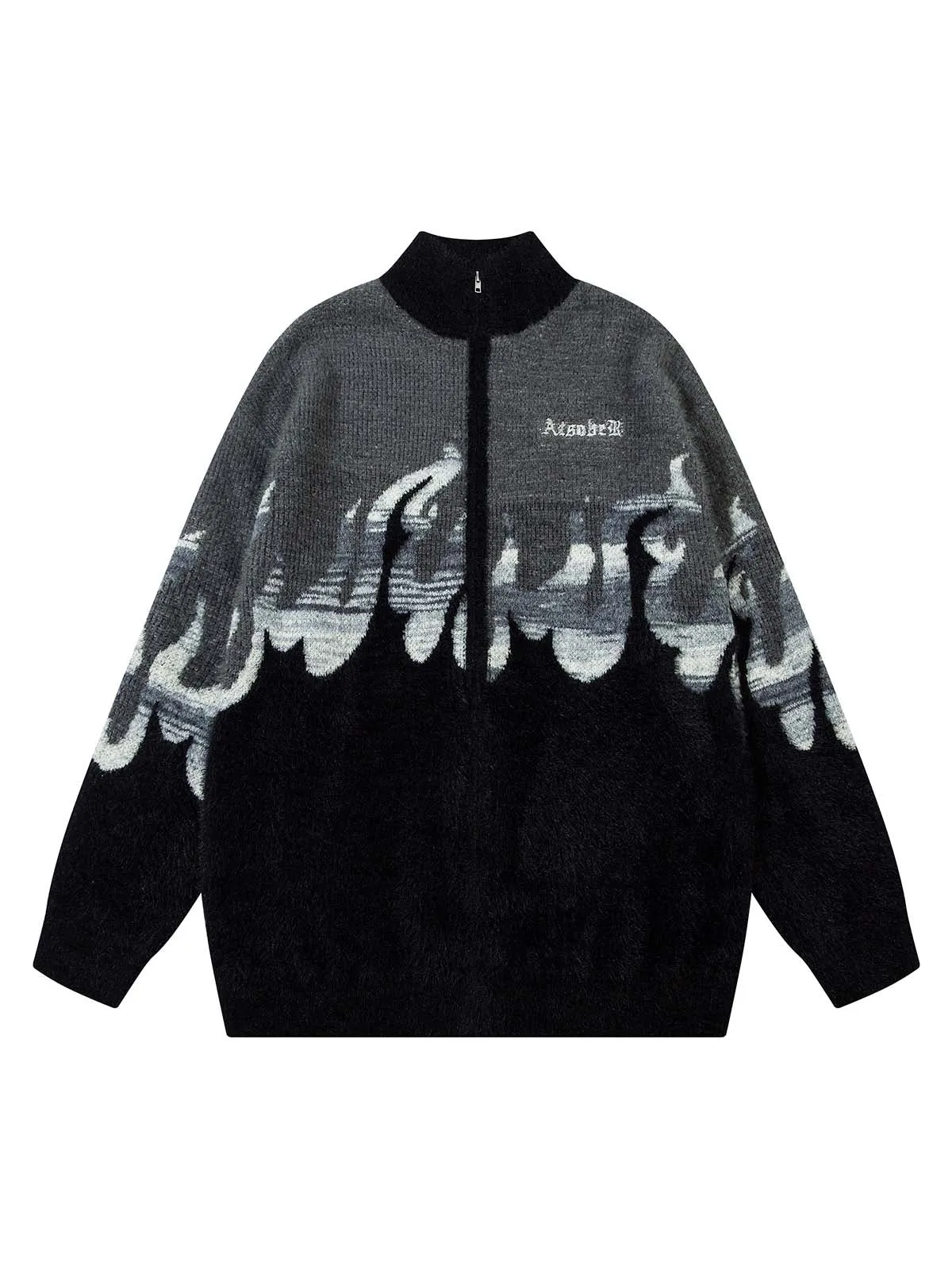 Thesupermade Flame Embroidery Fuzzy Zipper Sweater sold by Thesupermade product image thumbnail 2