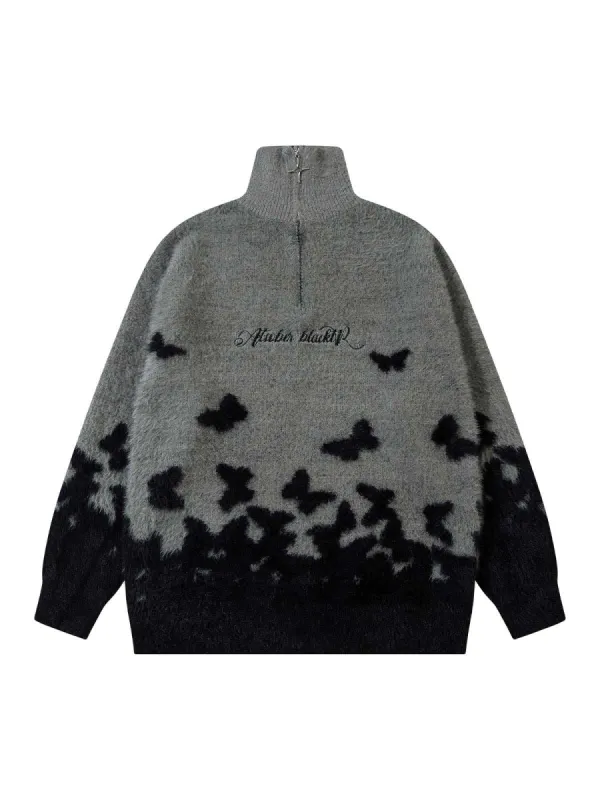 Thesupermade Faux Mink Butterfly Zip Up Turtle Neck Sweater sold by Thesupermade
