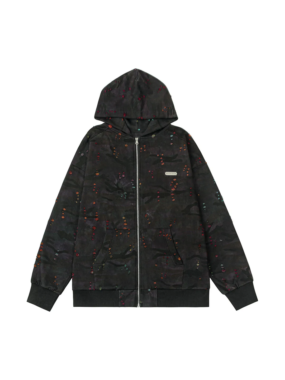 Thesupermade Washed Distressed Zipper Hooded Jacket sold by Thesupermade