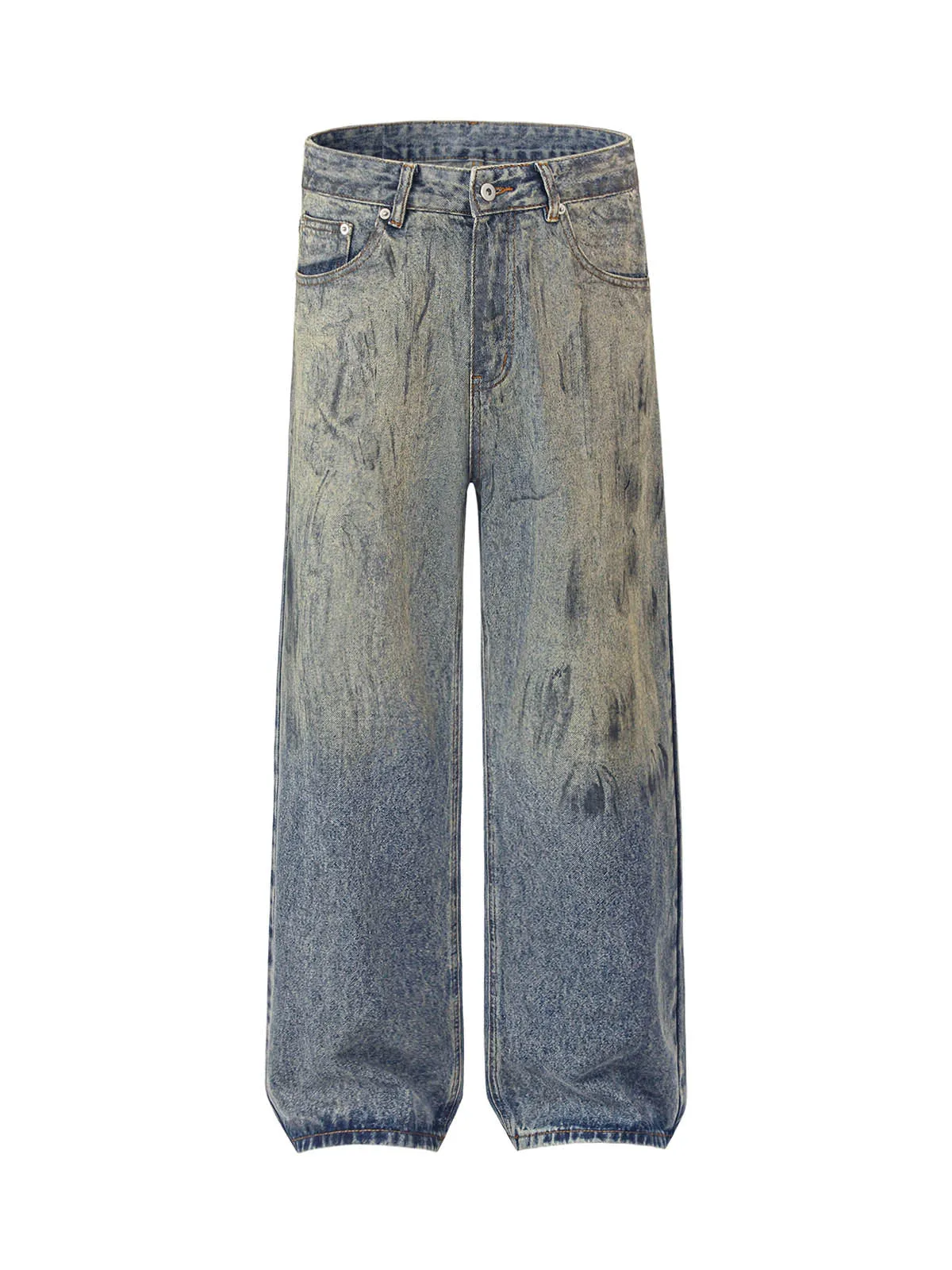 Thesupermade Distressed Washed Ink Splashed Straight Jeans sold by Thesupermade