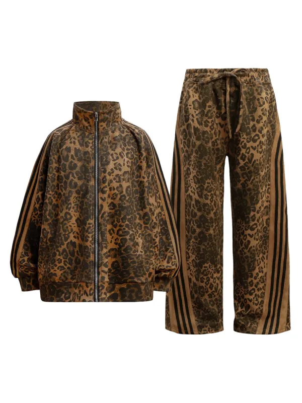 French Terry Cheetah Print Suede Tracksuit - 2277 sold by Thesupermade