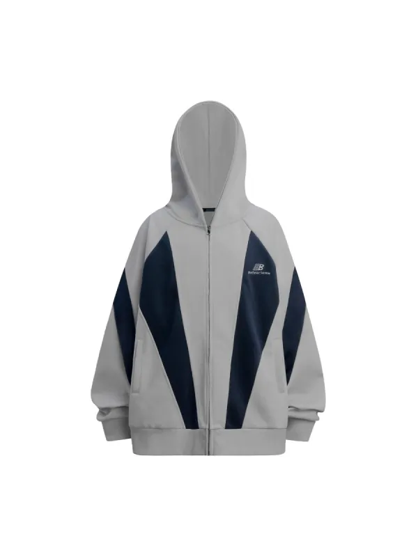 Thesupermade Contrast Color Stitching Embroidered Zipper Hoodie sold by Thesupermade