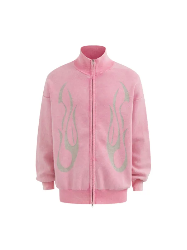 Thesupermade Abstract Flame Stand Collar Knit Cardigan Jacket sold by Thesupermade