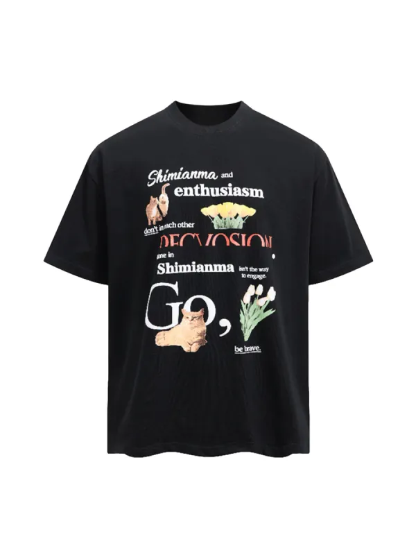 High Street Fun Cat Flowers T-shirt sold by Thesupermade