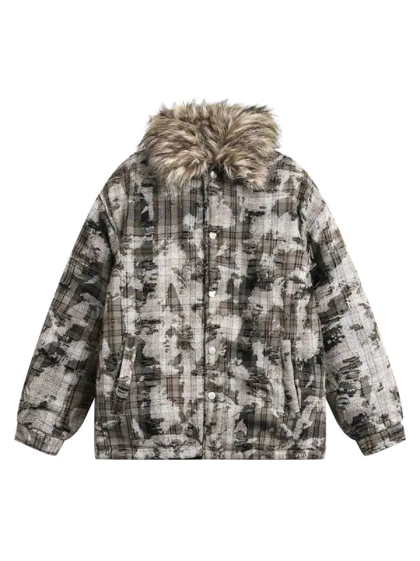 Thesupermade Camouflage Detachable Fur Collar Quiled Jacket sold by Thesupermade