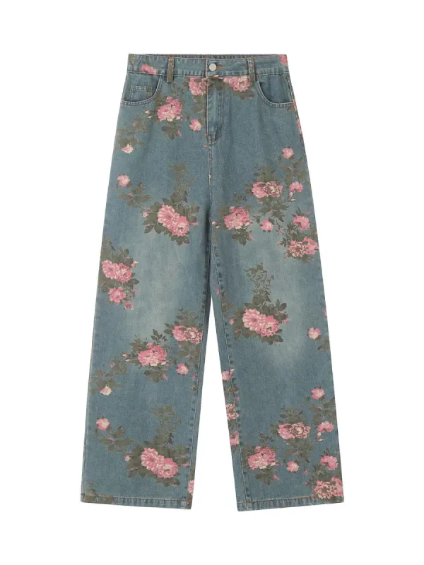Thesupermade Floral Print Straight Jeans - 2409 sold by Thesupermade