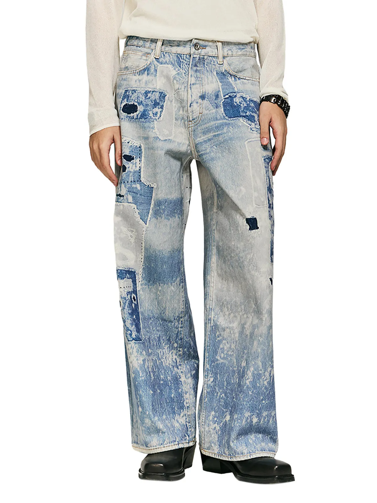 ThesupermadeWashed Raw Edge Tie-dye Print Straight Jeans sold by Thesupermade product image thumbnail 2