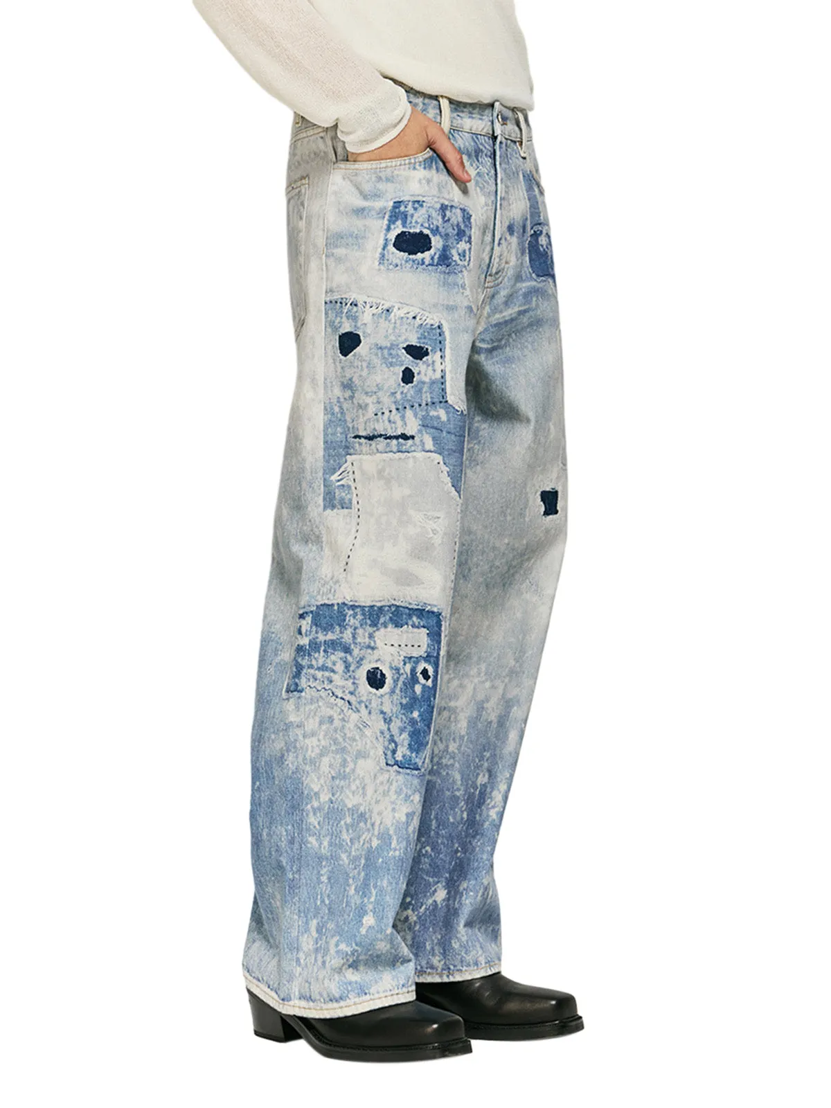 ThesupermadeWashed Raw Edge Tie-dye Print Straight Jeans sold by Thesupermade product image thumbnail 3