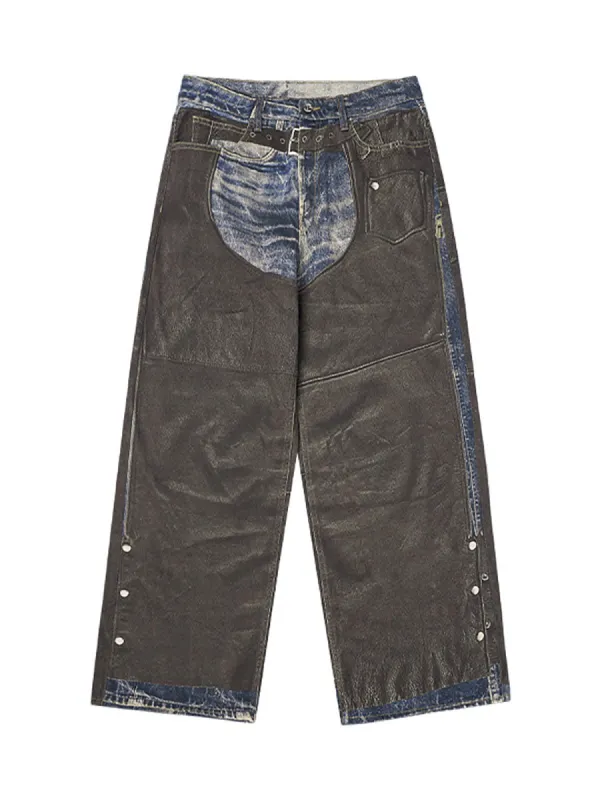 Thesupermade Washed Printed Patchwork Straight Jeans sold by Thesupermade
