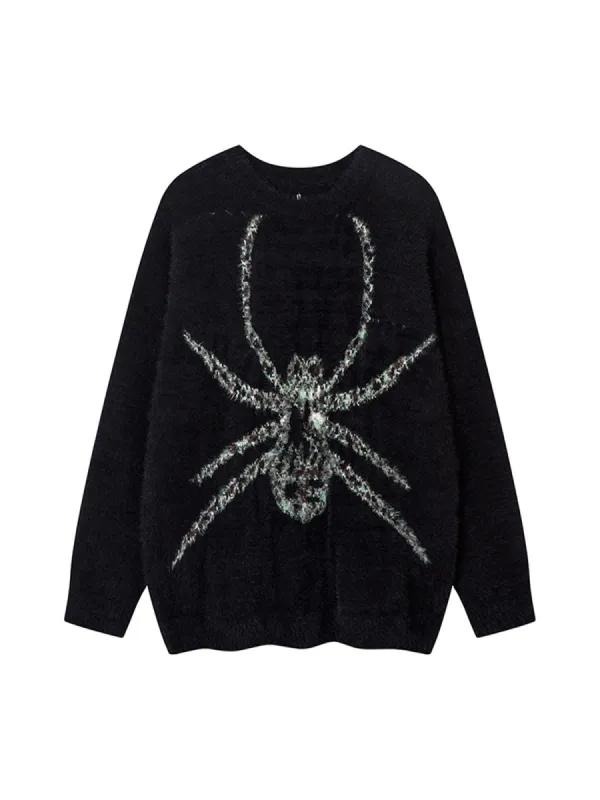 Thesupermade Spider Jacquard Knit Crew Neck Sweater sold by Thesupermade