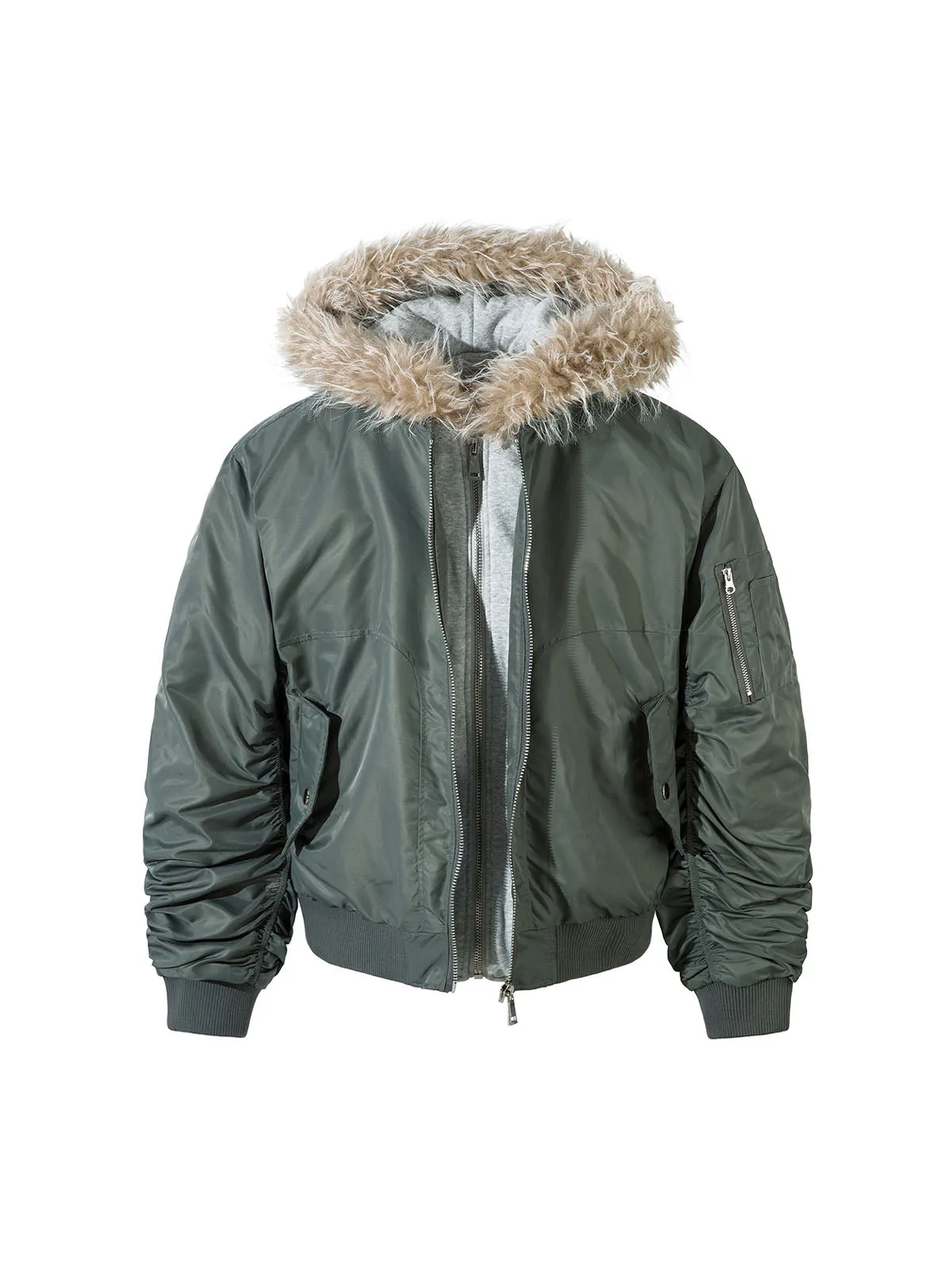 Faux Two-piece Fur Hooded Fleece Bomber Jacket sold by Thesupermade product image thumbnail 2